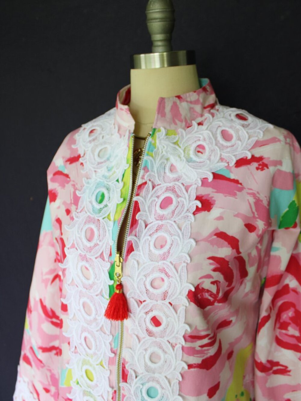 Rare custom Lilly Pulizer caftan tunic kimono dress First Impression lace tassel - Picture 7 of 10